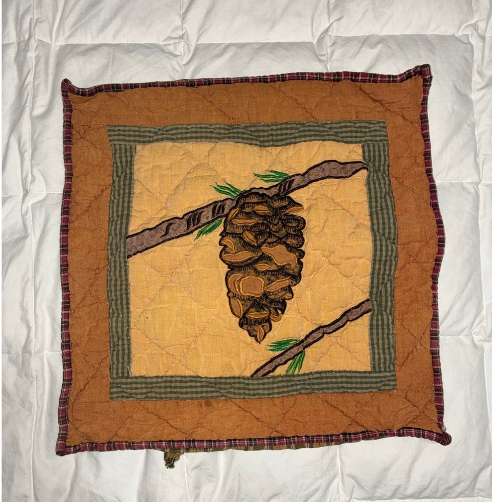 Patch Magic Pinecone Quilted Pillow Cover 15x15 Rustic Cabin Lodge Decor Sham